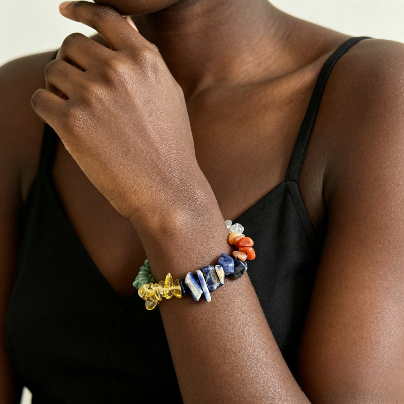 Natural Gemstone Bracelets Chakra Crystal Irregular Chips Beads Stretch Bracelet-crystal chip bracelet,citrine/obsidian brings good luck and wealth accumulation,calms mood and repels negative energy.