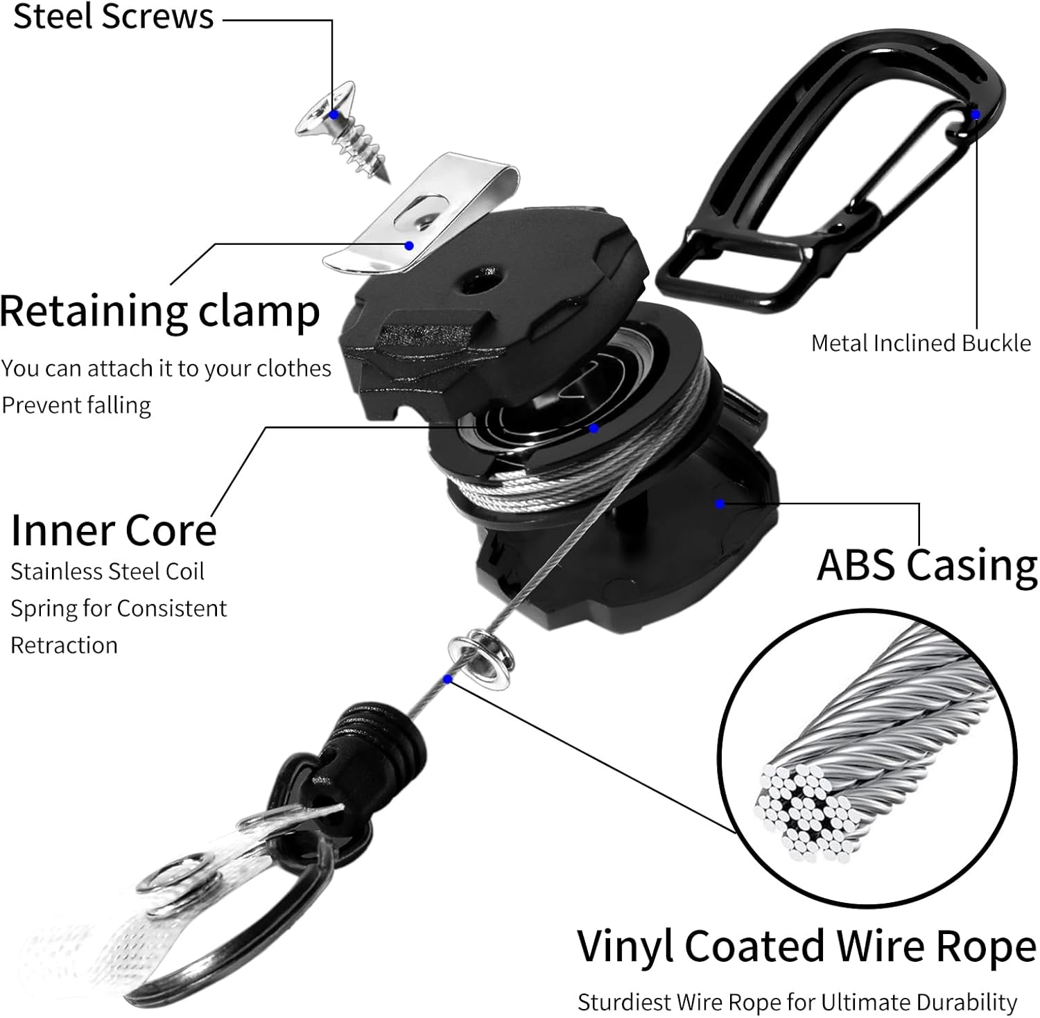 1-2pcs Heavy Duty Steel Wire Retractable Keychain,High Rebound Extendable Key Ring,Outdoor Carabiner Anti-Theft Buckle,Camping Fishing Lure Accessories,Heavy Duty Carabiner Badge Holder