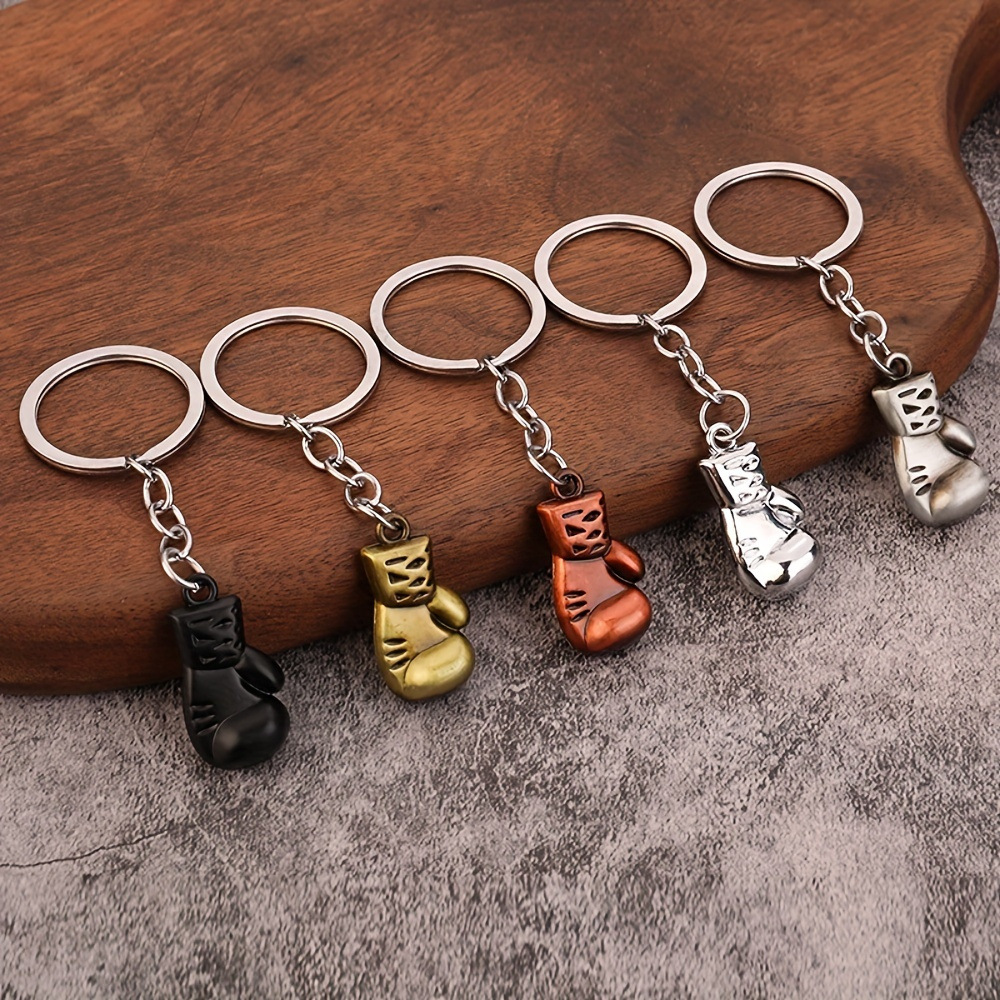 1-4pcs Fishbone Style Stainless Steel Strong Key Holder Key Ring Key Chain-Men Fitness Boxing Glove Keychain 3D Metal Fighting Glove Pendant key ring,backpack bag charm,gift for cool man
