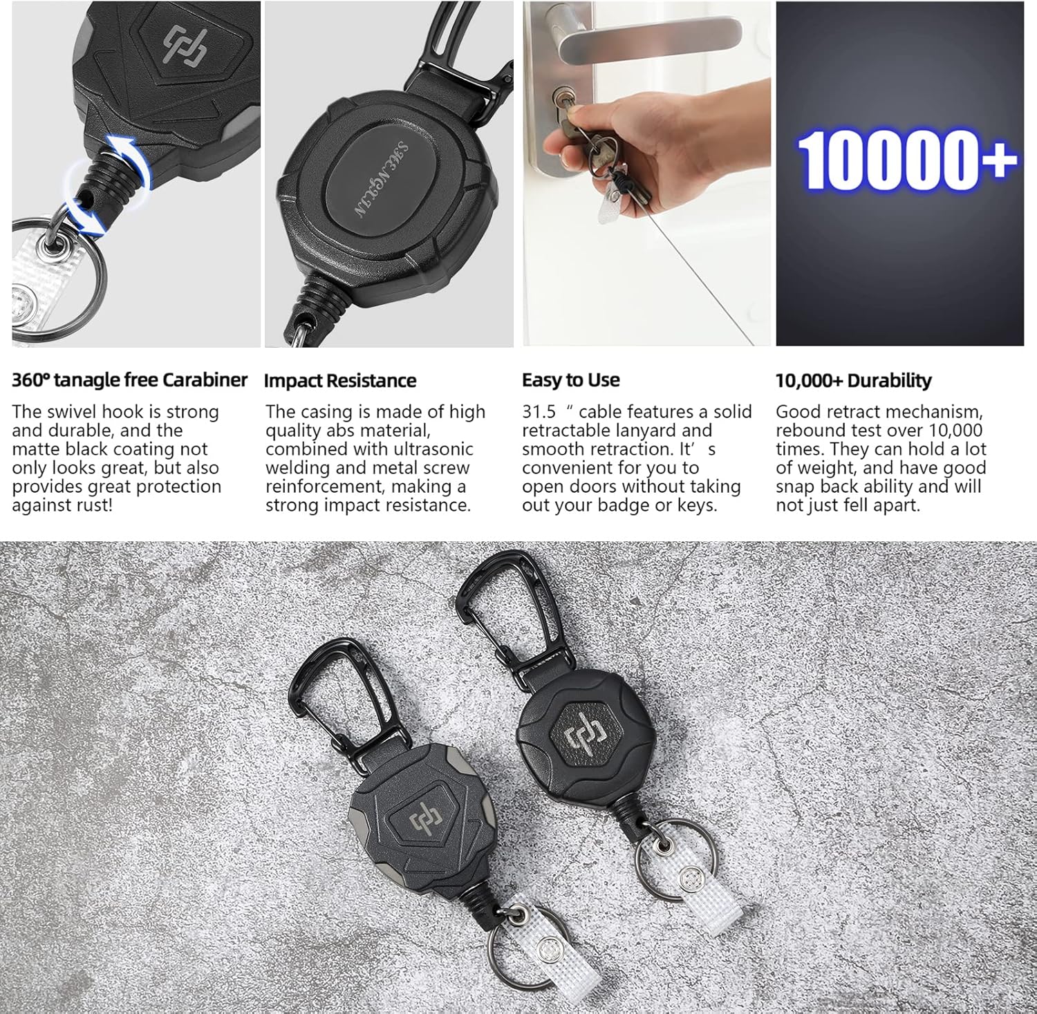 1-2pcs Heavy Duty Steel Wire Retractable Keychain,High Rebound Extendable Key Ring,Outdoor Carabiner Anti-Theft Buckle,Camping Fishing Lure Accessories,Heavy Duty Carabiner Badge Holder