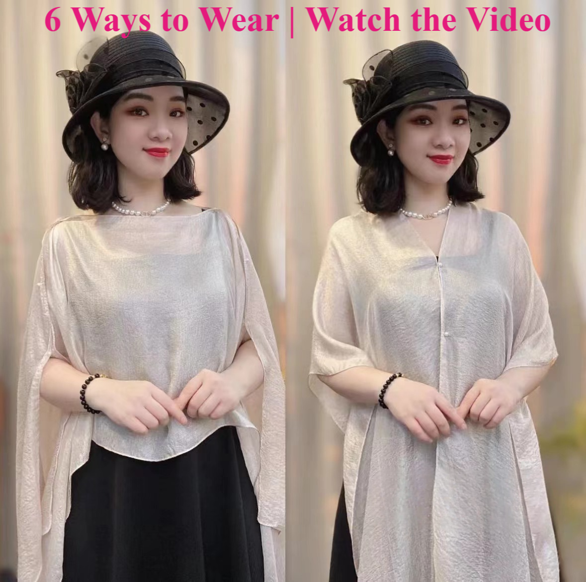 6 Ways to Wear Cape Shawls and Wraps Cover Up-French Style Sun Protection Shawl,Women's Lightweight Sheer Chiffon Breathable Wrap,Beach Sunproof Shawl with Sleeves-with Video for Wear Tutorial