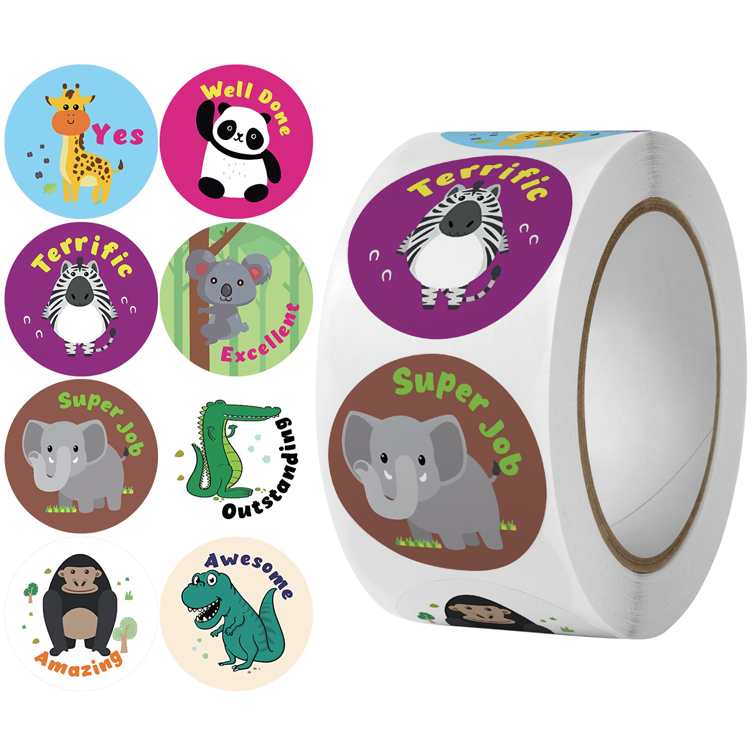 500pcs Animal Stickers for Kids English Design for Kids Reward,Self-Adhesive Sealing Stickers,Washi Tape for Journal Supplies & DIY Craft  for Toddlers 2-4 School Supplies (1.0 Inch)