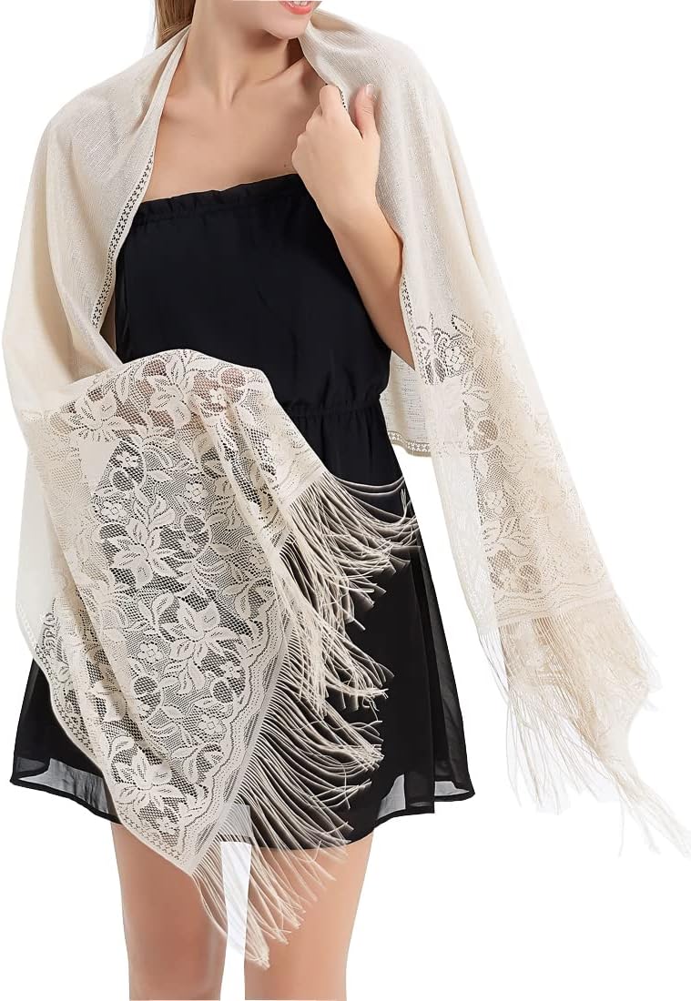 Shawls and Wraps for Evening Dresses Scarfs for Women Pashmina Wedding Formal Shawl -New Summer Solid Color Lace Hollow Out Tassel Long Scarf, Women's Shawl & Headscarf