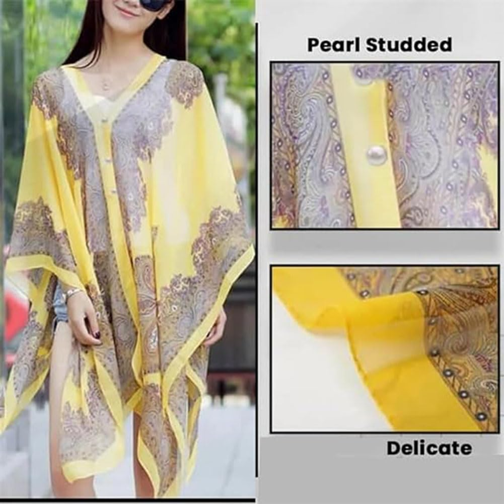 Beach Sun Protection Shawl Fashion Women Clothes Summer Beach Bikini Cover Up Loose Chiffon Blouse Shawl Scarf With Buttons Sheer Chiffon Sleeve Tropical Style Beach Sunproof Wrap for Africa
