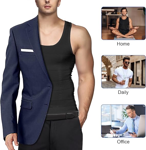 Mens Compression Shirt Slimming Body Shaper Vest Workout Tank Tops Abs Abdomen Undershirts tummy Waist Control Vest Top Sleeveless Short sleeve Waist Trainer Tummy Control Men vest S-3XXXL