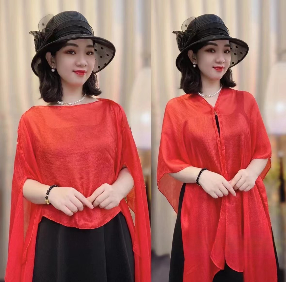 6 Ways to Wear Cape Shawls and Wraps Cover Up-French Style Sun Protection Shawl,Women's Lightweight Sheer Chiffon Breathable Wrap,Beach Sunproof Shawl with Sleeves-with Video for Wear Tutorial