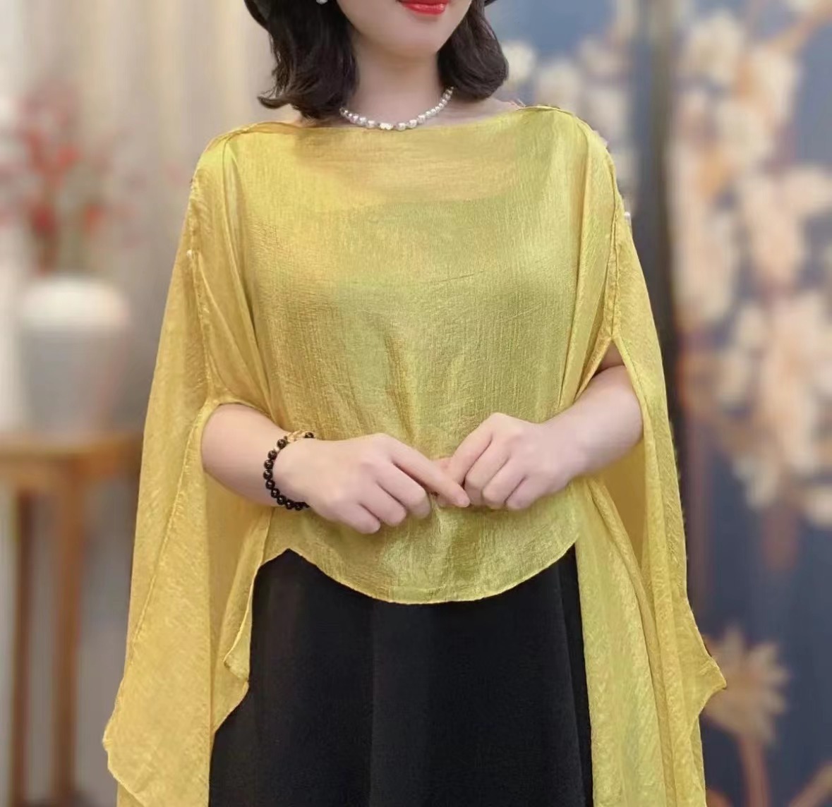 6 Ways to Wear Cape Shawls and Wraps Cover Up-French Style Sun Protection Shawl,Women's Lightweight Sheer Chiffon Breathable Wrap,Beach Sunproof Shawl with Sleeves-with Video for Wear Tutorial