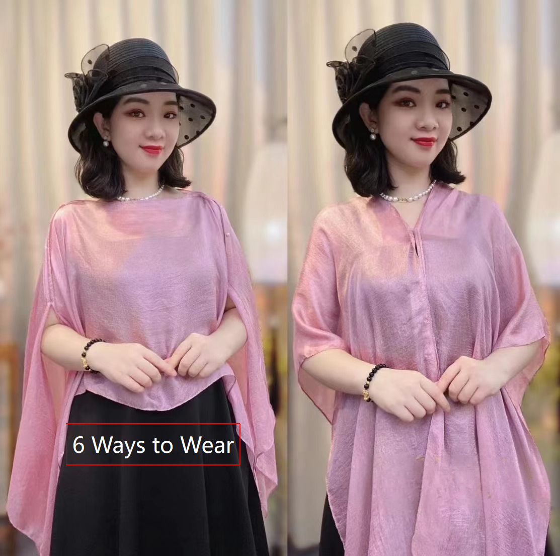 6 Ways to Wear Cape Shawls and Wraps Cover Up-French Style Sun Protection Shawl,Women's Lightweight Sheer Chiffon Breathable Wrap,Beach Sunproof Shawl with Sleeves-with Video for Wear Tutorial