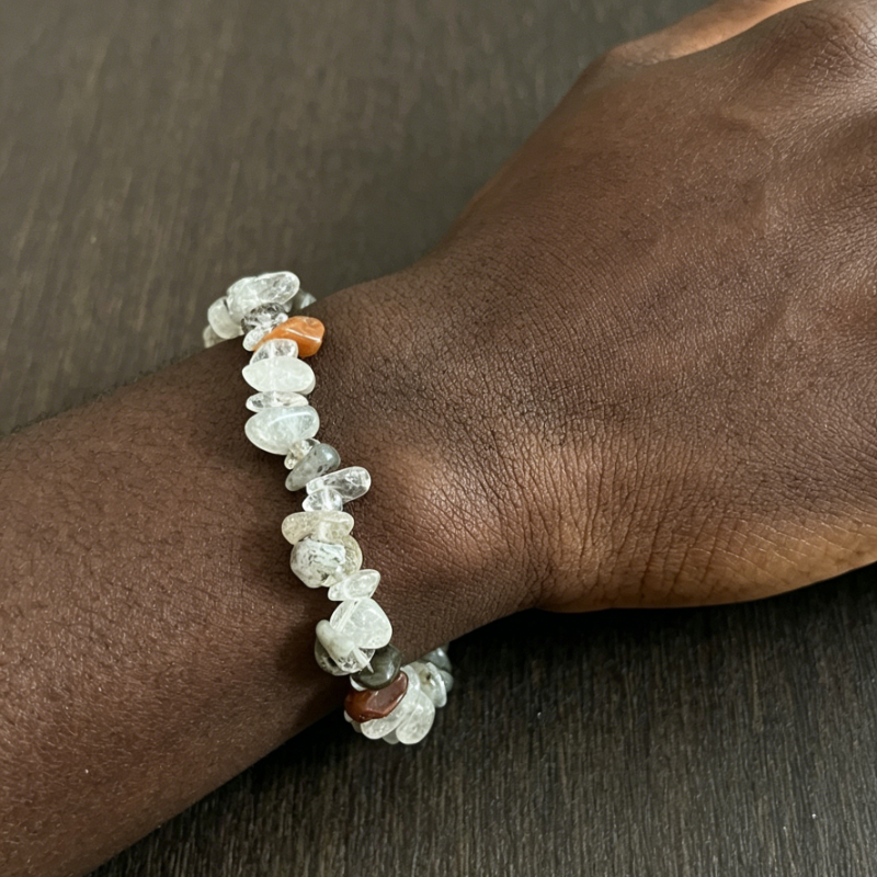 Bracelets for Men & Women-Natural Gemstone Raw Beads Stretch Bracelet,Irregular Chips Healing Crystal Jewelry. Anxiety Relief for Stress & Negative Energy Protection,harmonizes energy field