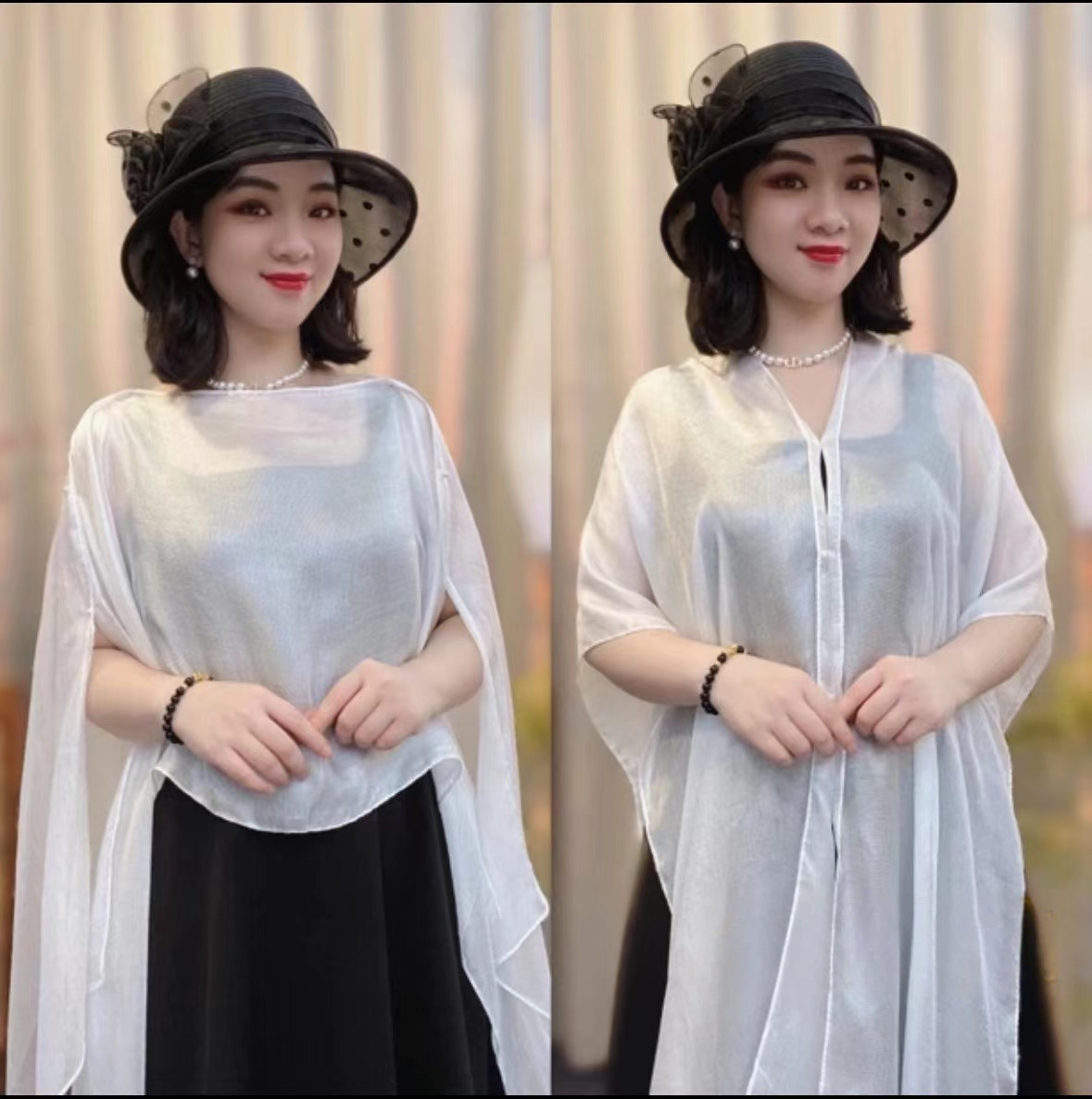 6 Ways to Wear Cape Shawls and Wraps Cover Up-French Style Sun Protection Shawl,Women's Lightweight Sheer Chiffon Breathable Wrap,Beach Sunproof Shawl with Sleeves-with Video for Wear Tutorial