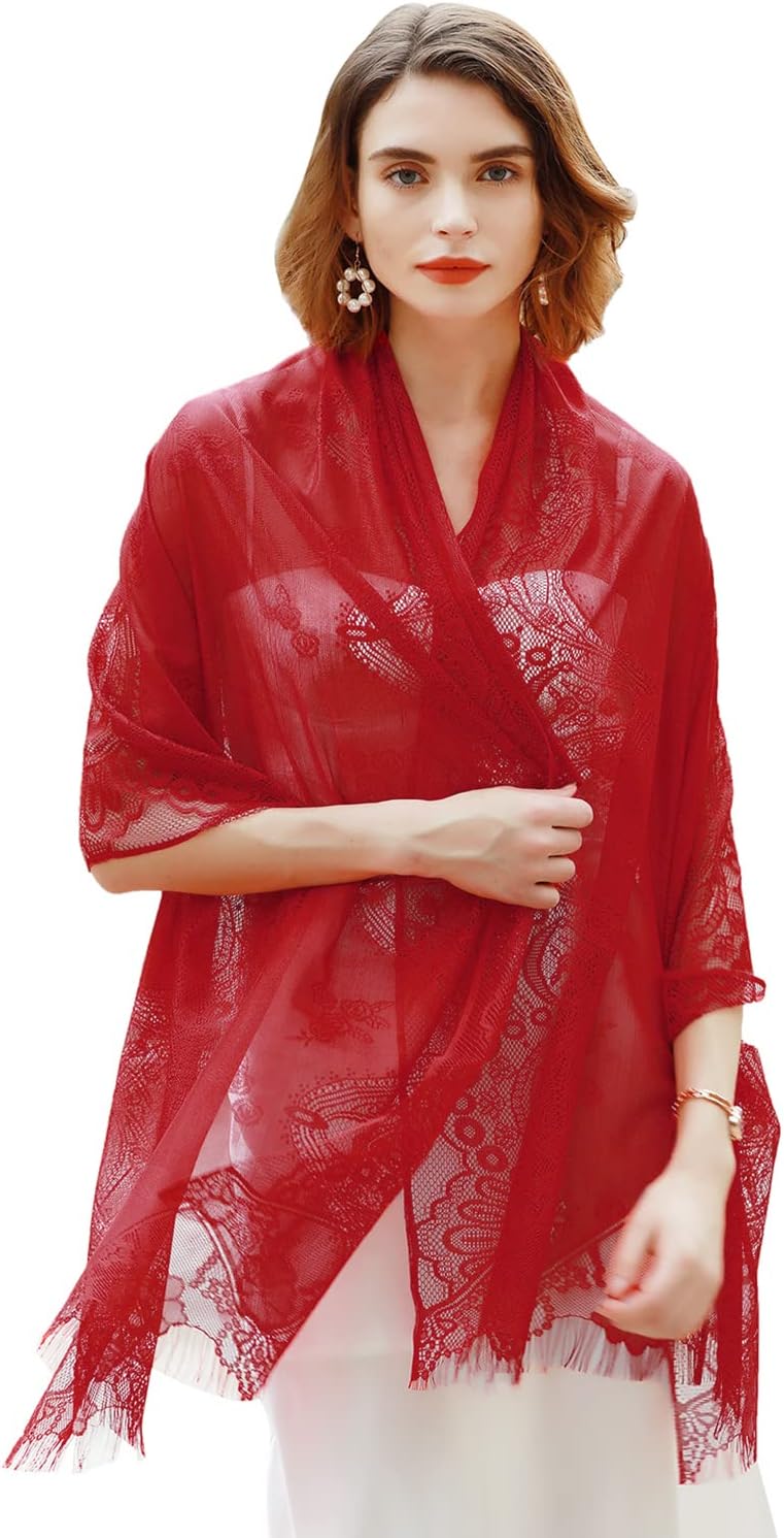 Shawls and Wraps for Evening Dresses Scarfs for Women Pashmina Wedding Formal Shawl -New Summer Solid Color Lace Hollow Out Tassel Long Scarf, Women's Shawl & Headscarf
