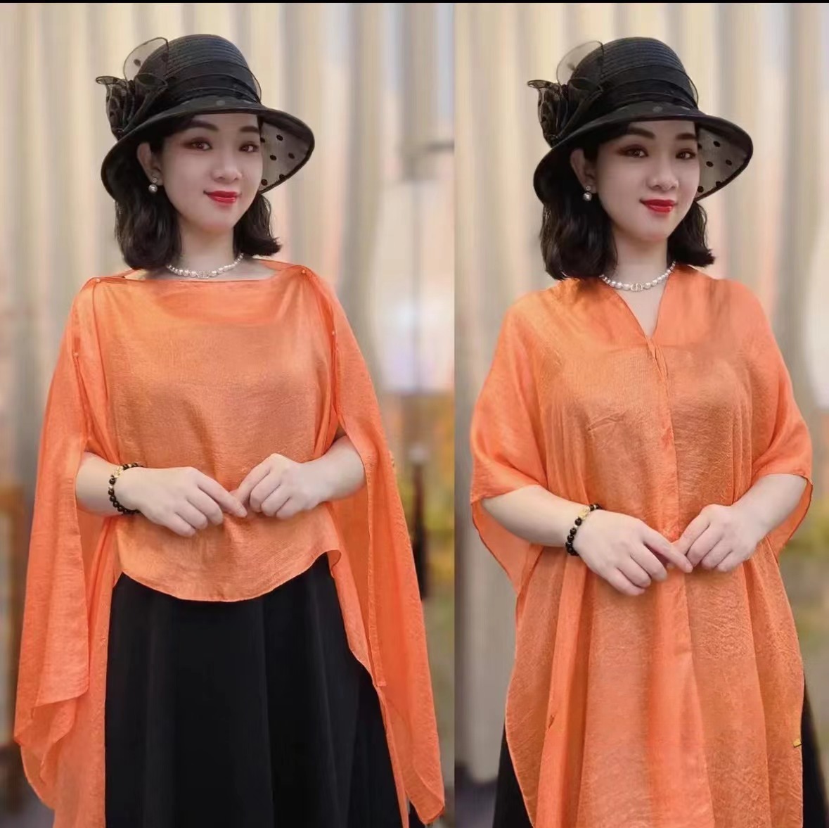 6 Ways to Wear Cape Shawls and Wraps Cover Up-French Style Sun Protection Shawl,Women's Lightweight Sheer Chiffon Breathable Wrap,Beach Sunproof Shawl with Sleeves-with Video for Wear Tutorial