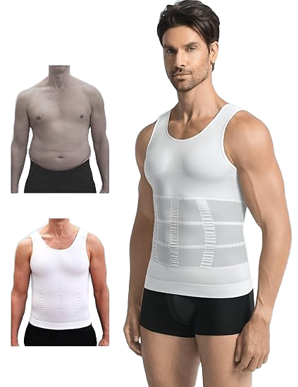 Mens Compression Shirt Slimming Body Shaper Vest Workout Tank Tops Abs Abdomen Undershirts tummy Waist Control Vest Top Sleeveless Short sleeve Waist Trainer Tummy Control Men vest S-3XXXL