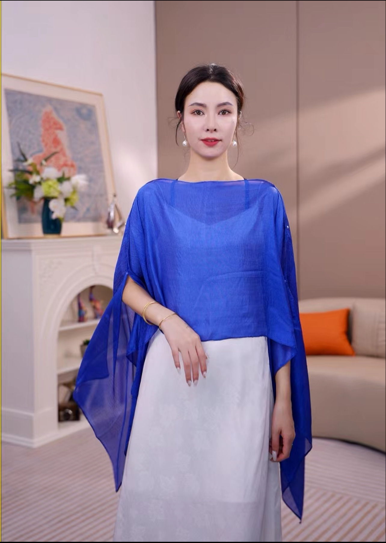 6 Ways to Wear Cape Shawls and Wraps Cover Up-French Style Sun Protection Shawl,Women's Lightweight Sheer Chiffon Breathable Wrap,Beach Sunproof Shawl with Sleeves-with Video for Wear Tutorial