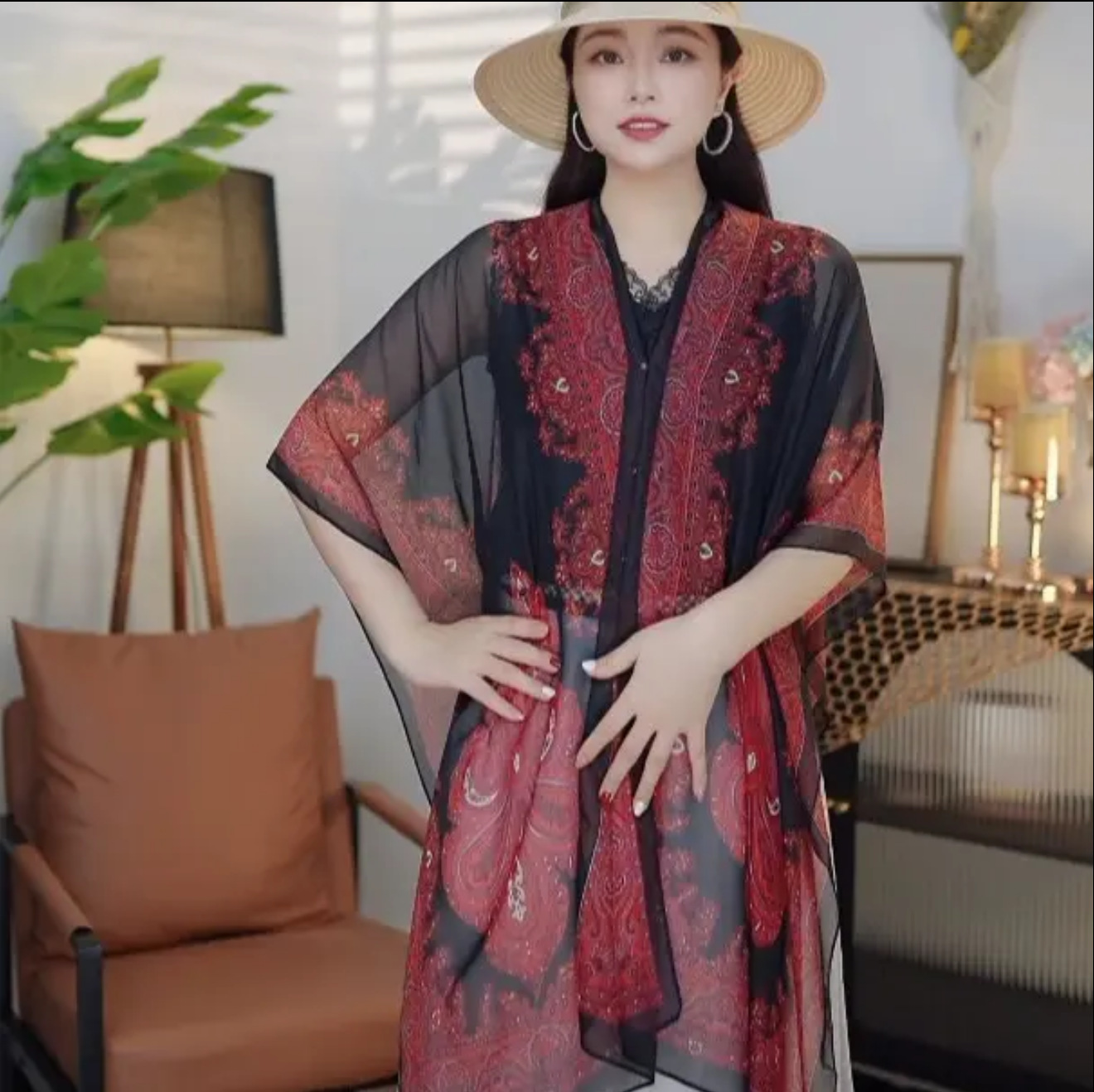 Beach Sun Protection Shawl Fashion Women Clothes Summer Beach Bikini Cover Up Loose Chiffon Blouse Shawl Scarf With Buttons Sheer Chiffon Sleeve Tropical Style Beach Sunproof Wrap for Africa