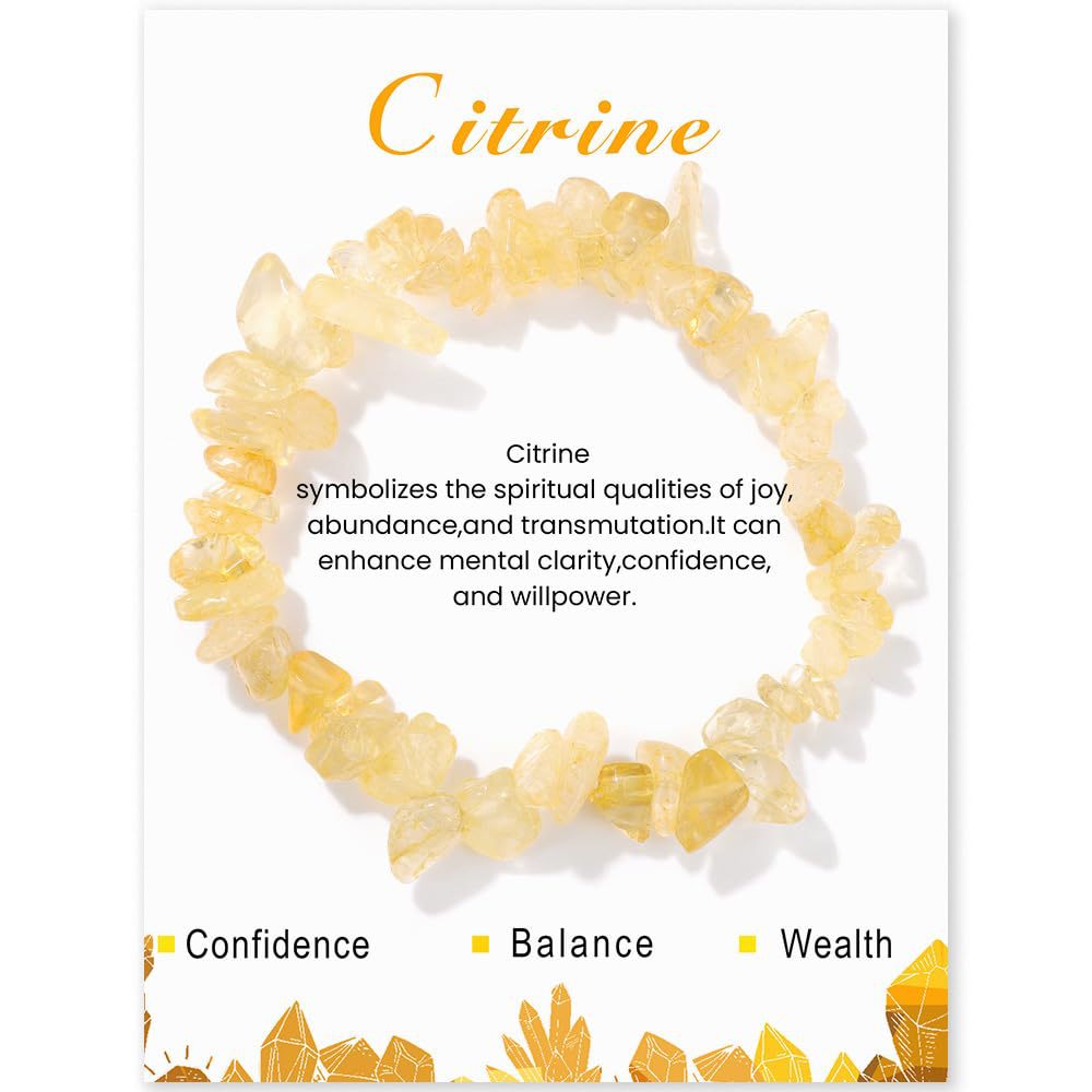 Natural Gemstone Bracelets Chakra Crystal Irregular Chips Beads Stretch Bracelet-crystal chip bracelet,citrine/obsidian brings good luck and wealth accumulation,calms mood and repels negative energy.