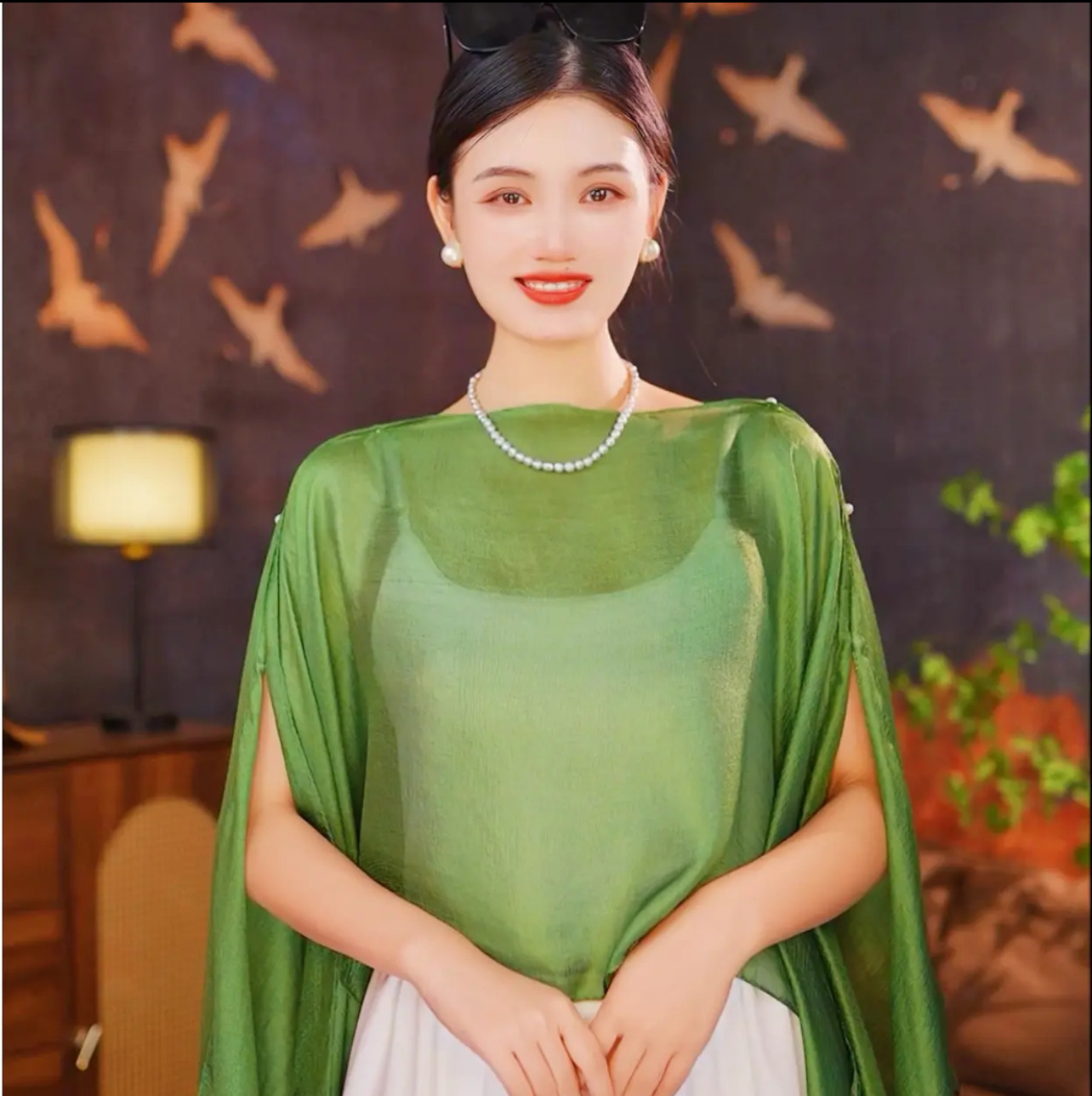 6 Ways to Wear Cape Shawls and Wraps Cover Up-French Style Sun Protection Shawl,Women's Lightweight Sheer Chiffon Breathable Wrap,Beach Sunproof Shawl with Sleeves-with Video for Wear Tutorial