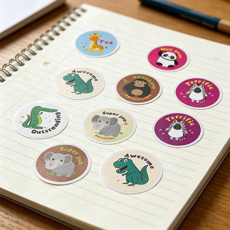 500pcs Animal Stickers for Kids English Design for Kids Reward,Self-Adhesive Sealing Stickers,Washi Tape for Journal Supplies & DIY Craft  for Toddlers 2-4 School Supplies (1.0 Inch)