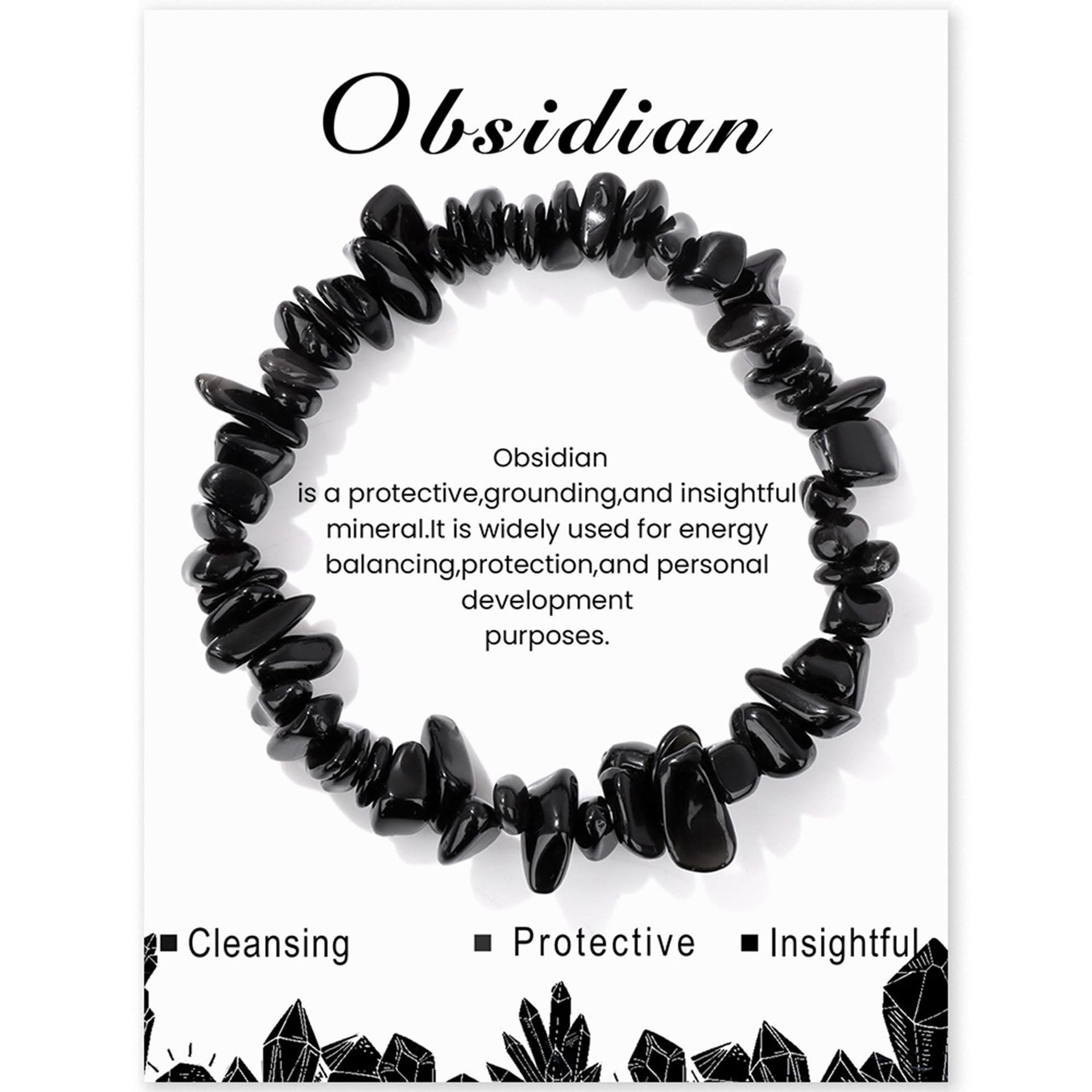 Natural Gemstone Bracelets Chakra Crystal Irregular Chips Beads Stretch Bracelet-crystal chip bracelet,citrine/obsidian brings good luck and wealth accumulation,calms mood and repels negative energy.