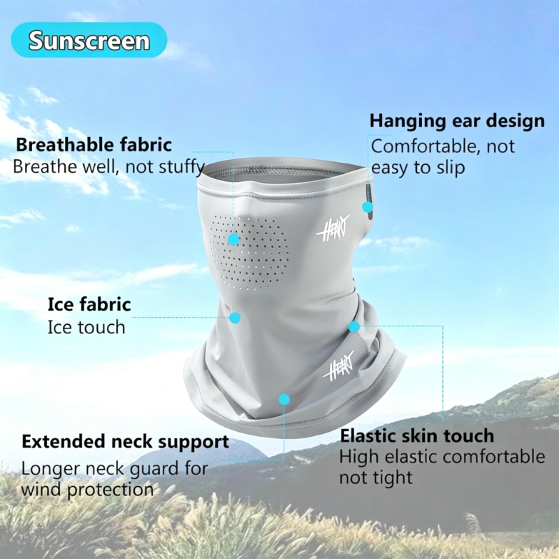 Unisex Ice Silk UV Protection Face Cover with Extended Neck Gaiter, Breathable Full Face Sun Mask for Cycling, Fishing & Outdoor Activities Under Strong Sunlight