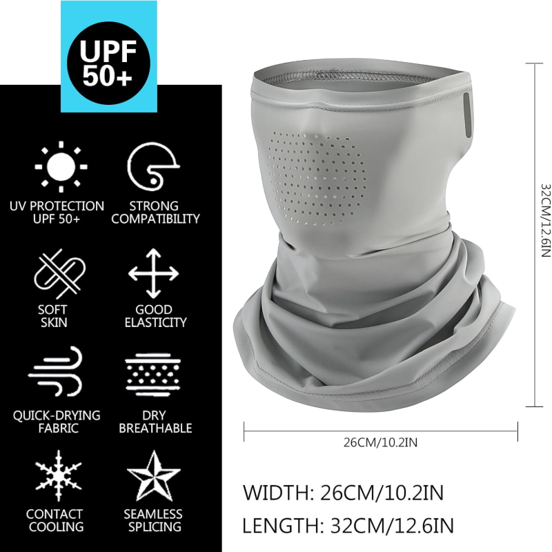 Unisex Ice Silk UV Protection Face Cover with Extended Neck Gaiter, Breathable Full Face Sun Mask for Cycling, Fishing & Outdoor Activities Under Strong Sunlight
