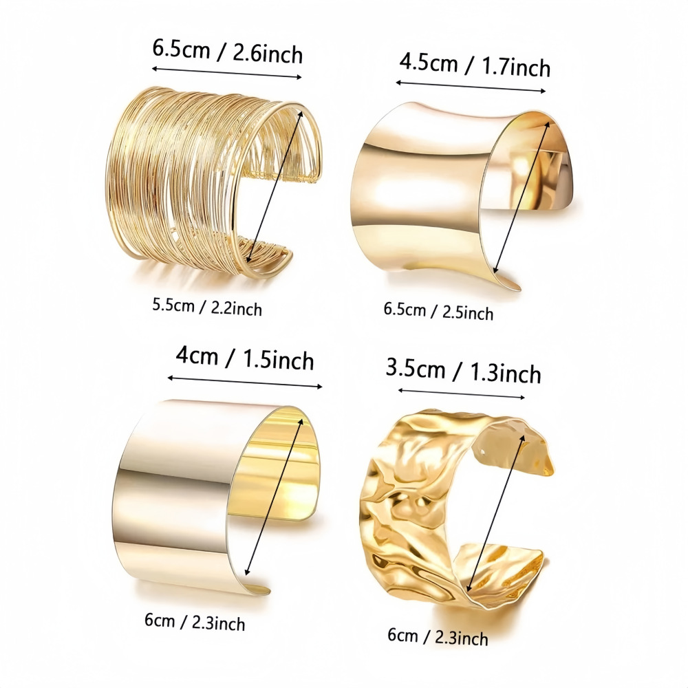 MS 3PCS Gold plated Chunky Cuff Bracelets for Women Irregular Minimalist Statement Bangle Bracelets Set Open Wide Bangle Arm Cuff Upper Arm Punk Jewelry