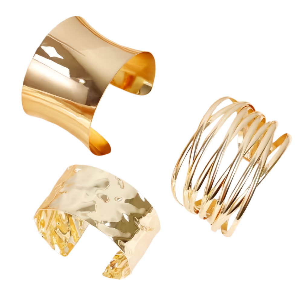 MS 3PCS Gold plated Chunky Cuff Bracelets for Women Irregular Minimalist Statement Bangle Bracelets Set Open Wide Bangle Arm Cuff Upper Arm Punk Jewelry