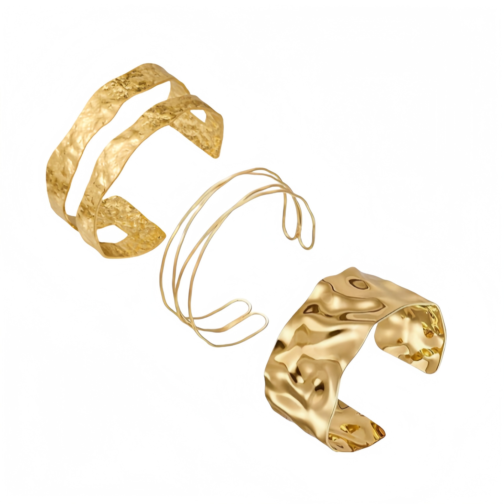 MS 3PCS Gold plated Chunky Cuff Bracelets for Women Irregular Minimalist Statement Bangle Bracelets Set Open Wide Bangle Arm Cuff Upper Arm Punk Jewelry
