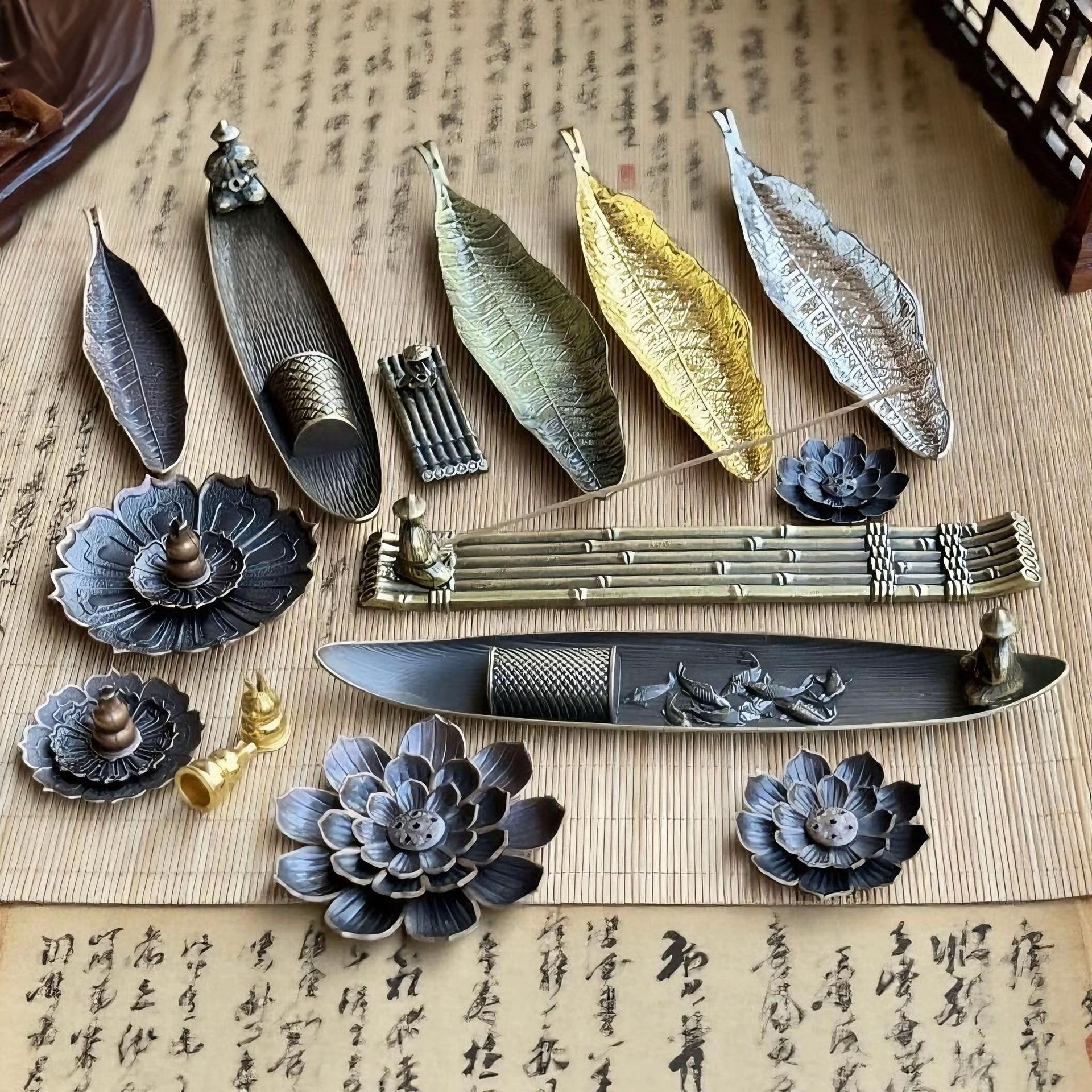 Incense Burner,Gourd Incense Holder for Stick,Incense Burner Accessory Multi-Functional Incense Tray,Lotus Stick Incense Holder Coil Incense Rack, Alloy Incense Stand