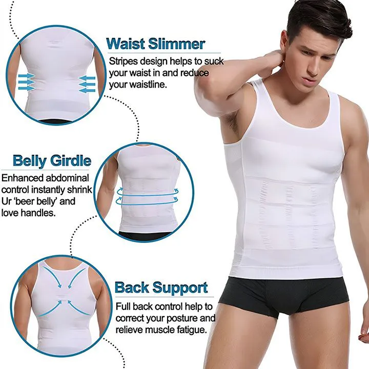 Mens Compression Shirt Slimming Body Shaper Vest Workout Tank Tops Abs Abdomen Undershirts tummy Waist Control Vest Top Sleeveless Short sleeve Waist Trainer Tummy Control Men vest S-3XXXL