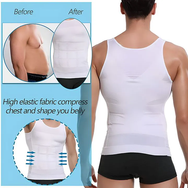 Mens Compression Shirt Slimming Body Shaper Vest Workout Tank Tops Abs Abdomen Undershirts tummy Waist Control Vest Top Sleeveless Short sleeve Waist Trainer Tummy Control Men vest S-3XXXL