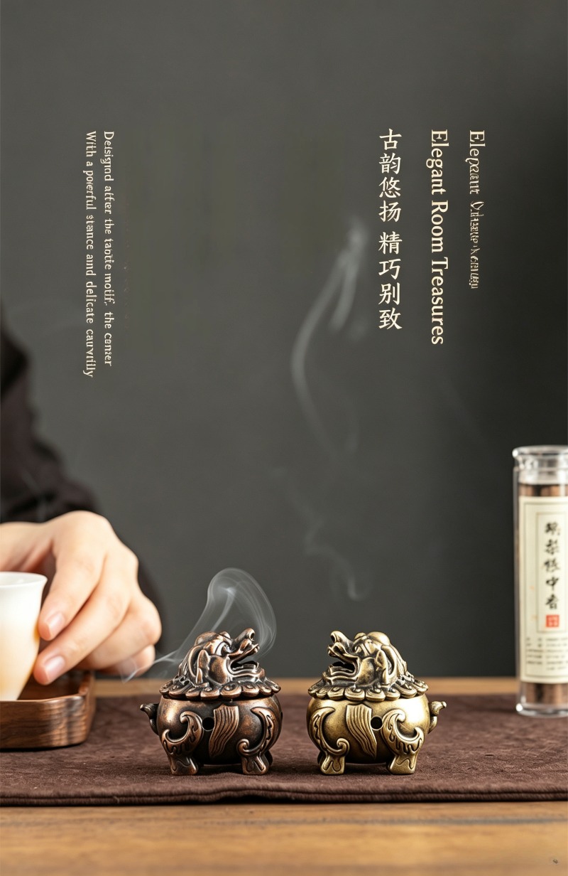 New‑Chinese Style17types Copper Alloy Incense Burner, Square Auspicious Cloud Aromatherapy Incense Burner, Creative Home Ornament for Sandalwood Incense with Removable Ash Catchers