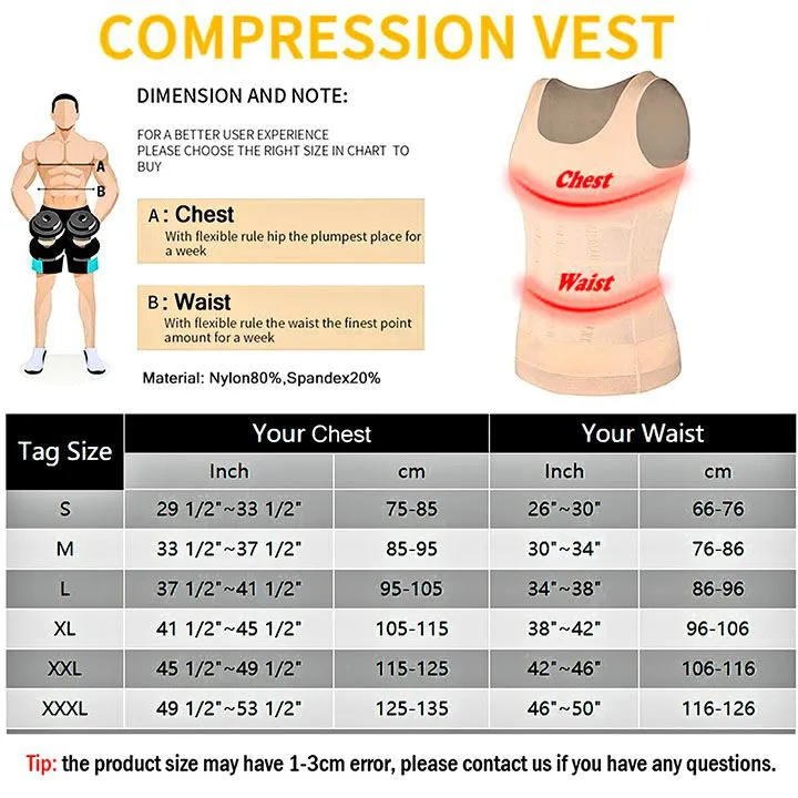 Mens Compression Shirt Slimming Body Shaper Vest Workout Tank Tops Abs Abdomen Undershirts tummy Waist Control Vest Top Sleeveless Short sleeve Waist Trainer Tummy Control Men vest S-3XXXL