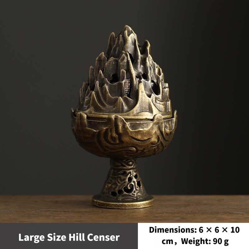 17 Types Nepalese-Style Bronze Incense Burner Stand with Geometric Patterns, All-Holiday Compatible Metal Holder for Meditation, Room Decor and Aromatherapy,Cultural Home Accessory (Mountain Peak)