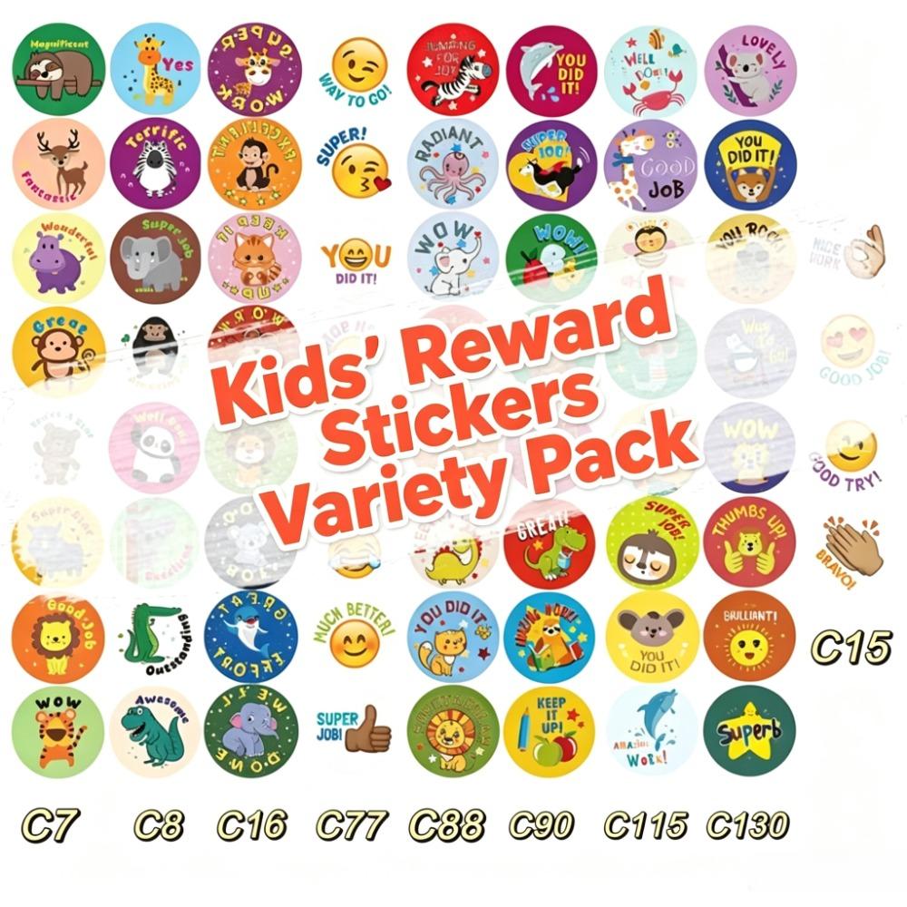 500pcs Animal Stickers for Kids English Design for Kids Reward,Self-Adhesive Sealing Stickers,Washi Tape for Journal Supplies & DIY Craft  for Toddlers 2-4 School Supplies (1.0 Inch)