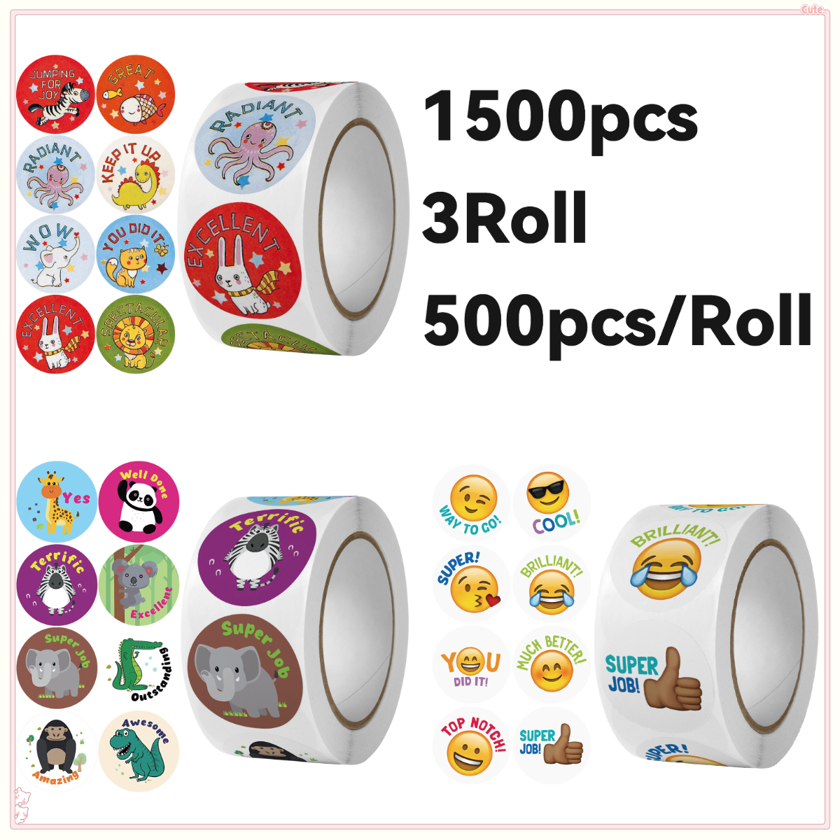 500pcs Animal Stickers for Kids English Design for Kids Reward,Self-Adhesive Sealing Stickers,Washi Tape for Journal Supplies & DIY Craft  for Toddlers 2-4 School Supplies (1.0 Inch)