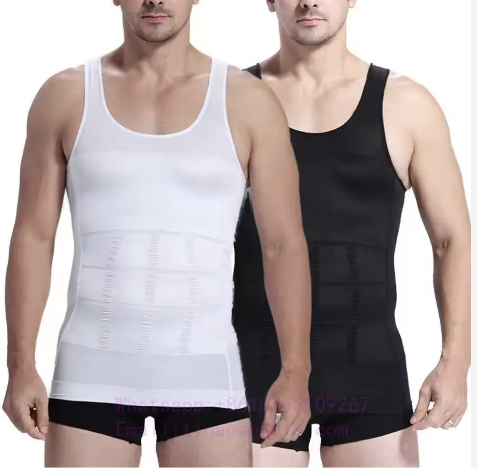 Mens Compression Shirt Slimming Body Shaper Vest Workout Tank Tops Abs Abdomen Undershirts tummy Waist Control Vest Top Sleeveless Short sleeve Waist Trainer Tummy Control Men vest S-3XXXL