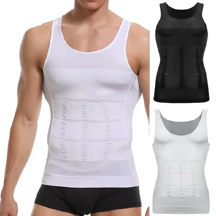 Mens Compression Shirt Slimming Body Shaper Vest Workout Tank Tops Abs Abdomen Undershirts tummy Waist Control Vest Top Sleeveless Short sleeve Waist Trainer Tummy Control Men vest S-3XXXL