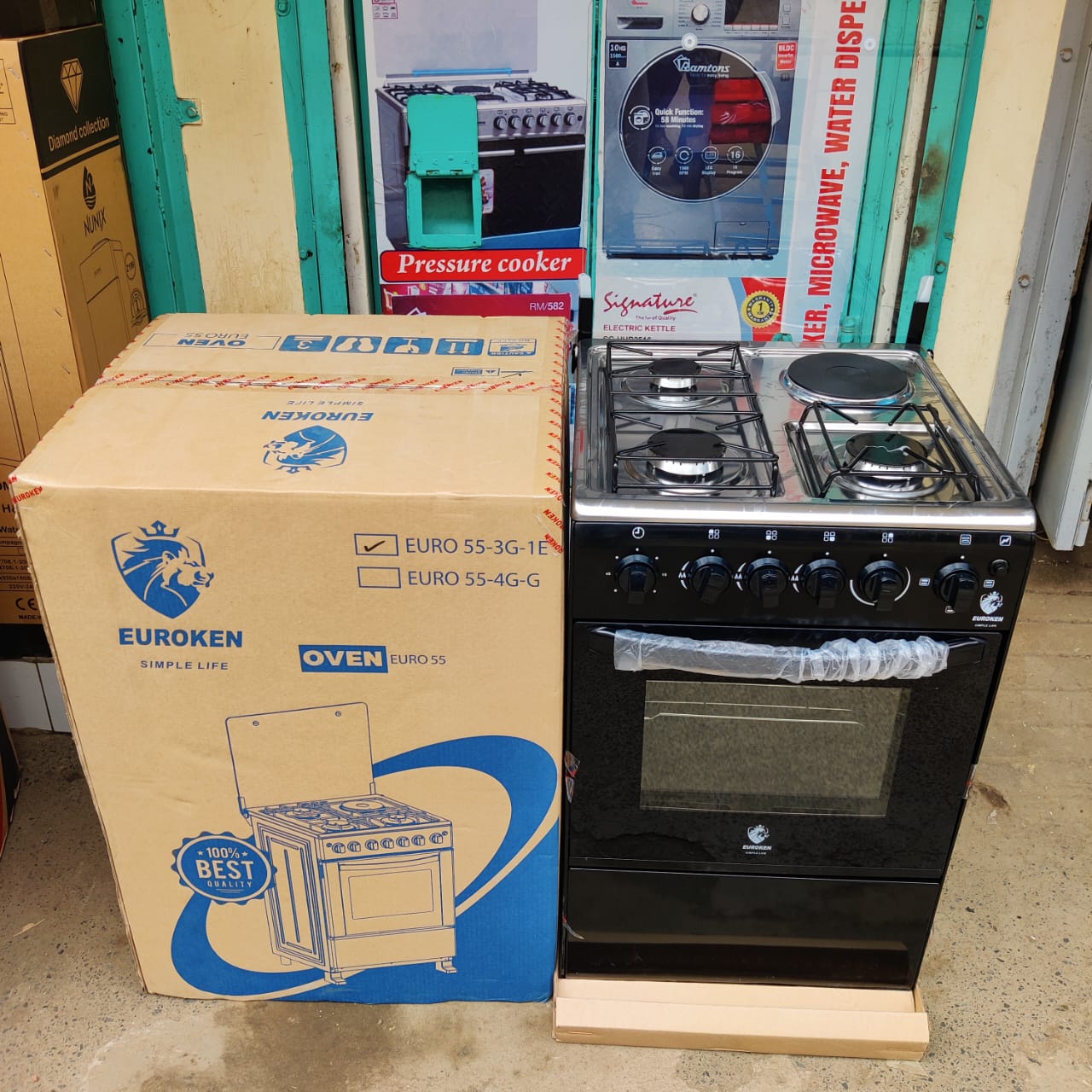 Euroken 50 by 55 Standing Cooker 3 Gas 1 Electric With Electric Oven