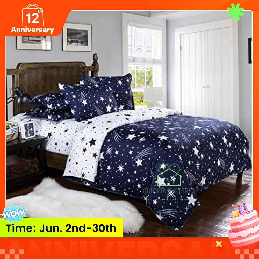 【Promotions】4pcs Duvet Comforter Set Duvet Blanket Starry Sky Bedding Set 1 Soft Microfiber Polyester Comforter 1 White Sheet 2 White Pillowcases