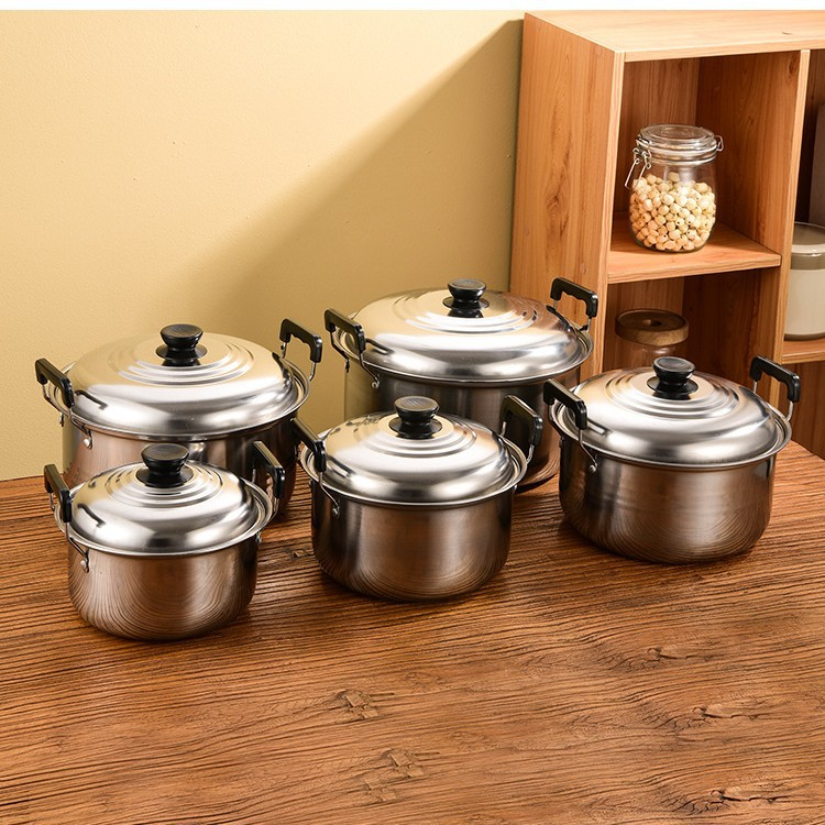 10Pcs Stainless Steel Stock Pot Set, Multipurpose Home Cookware for Porridge, Compatible with Induction & Gas Stove, Gift Cookware Kit(16/18/20/22/24CM)