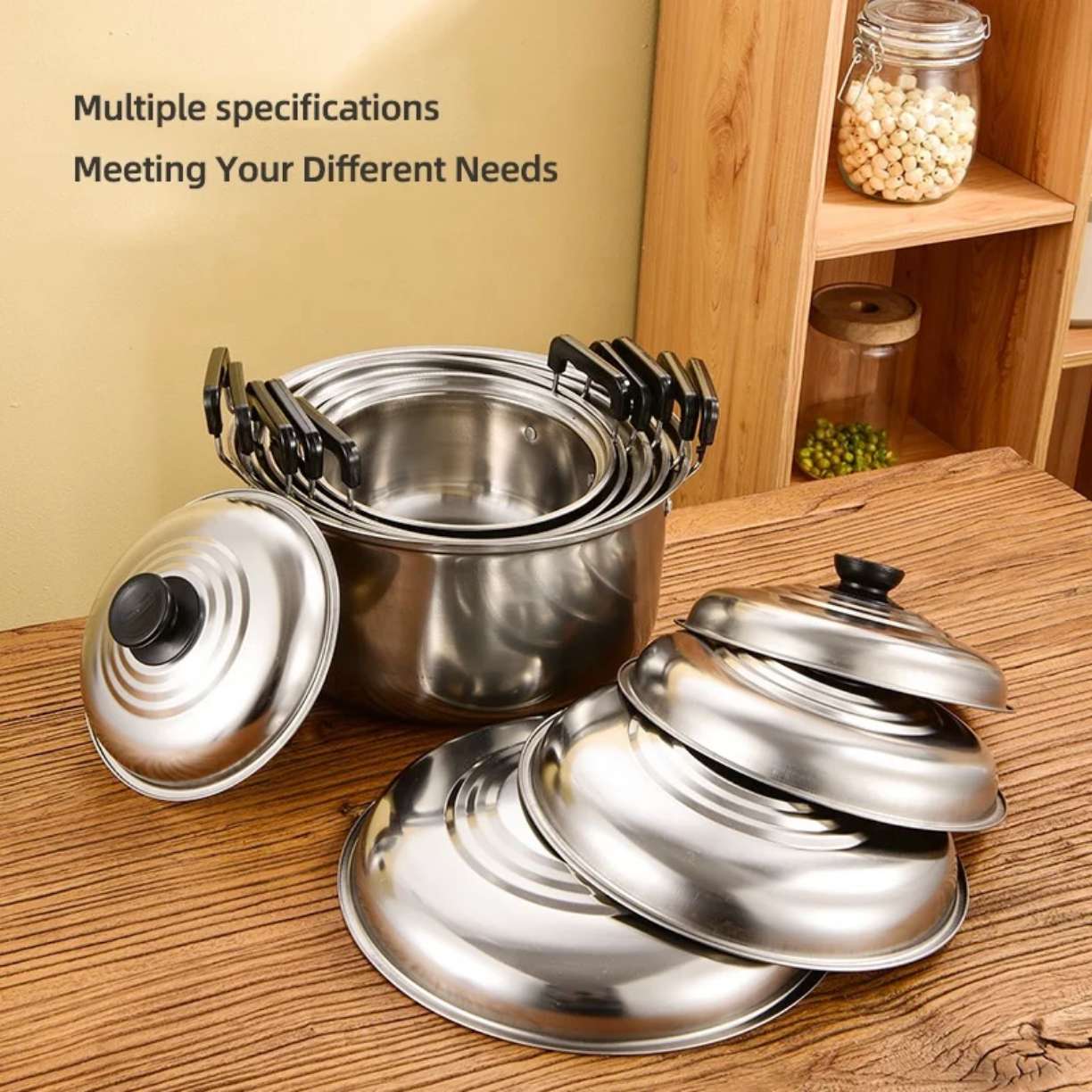 10Pcs Stainless Steel Stock Pot Set, Multipurpose Home Cookware for Porridge, Compatible with Induction & Gas Stove, Gift Cookware Kit(16/18/20/22/24CM)