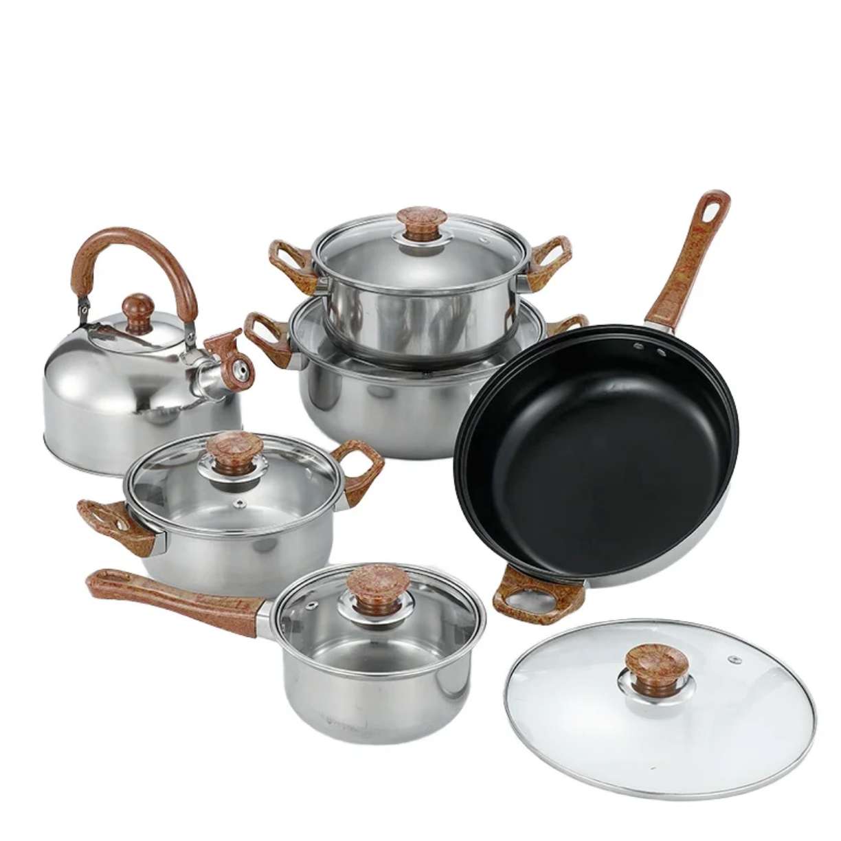12PCS Stainless Steel Kettle Cookware Set – Non-Stick Cooking Pots & Pans Set | Durable Kitchen Set for Home, Hotel & Restaurant Cooking