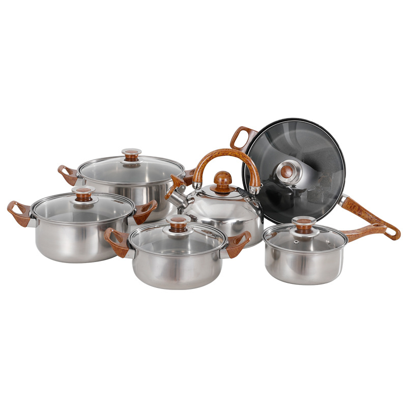 12PCS Stainless Steel Kettle Cookware Set – Non-Stick Cooking Pots & Pans Set | Durable Kitchen Set for Home, Hotel & Restaurant Cooking