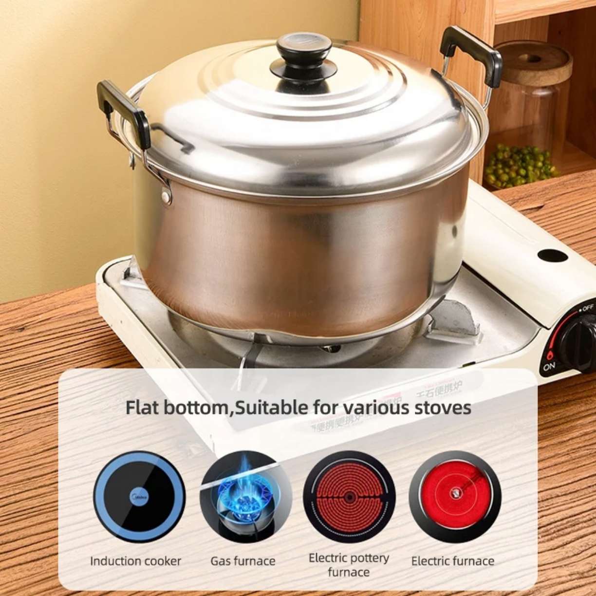 10Pcs Stainless Steel Stock Pot Set, Multipurpose Home Cookware for Porridge, Compatible with Induction & Gas Stove, Gift Cookware Kit(16/18/20/22/24CM)