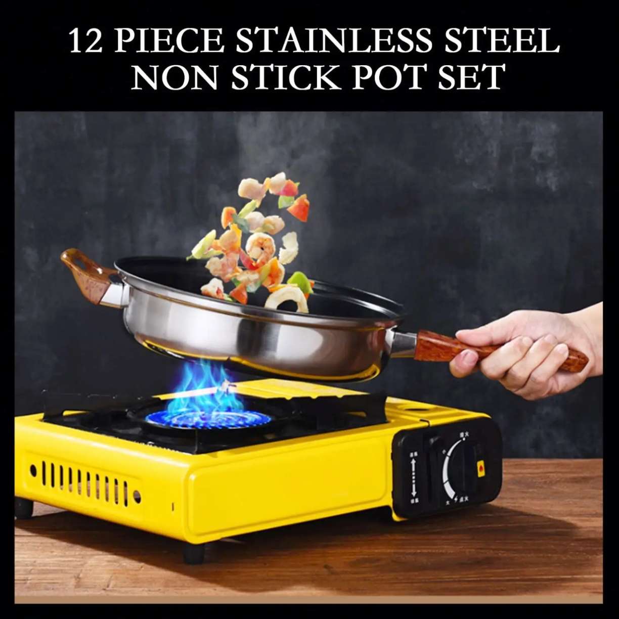 12PCS Stainless Steel Kettle Cookware Set – Non-Stick Cooking Pots & Pans Set | Durable Kitchen Set for Home, Hotel & Restaurant Cooking