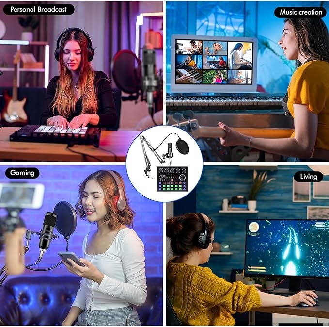 Podcast Equipment Bundle, Podcast Microphone Bundle with BM-800 Microphone & V8s Sound Card, Recording Studio Equipment for Singing, Gaming, Live Streaming and YouTube Tiktok