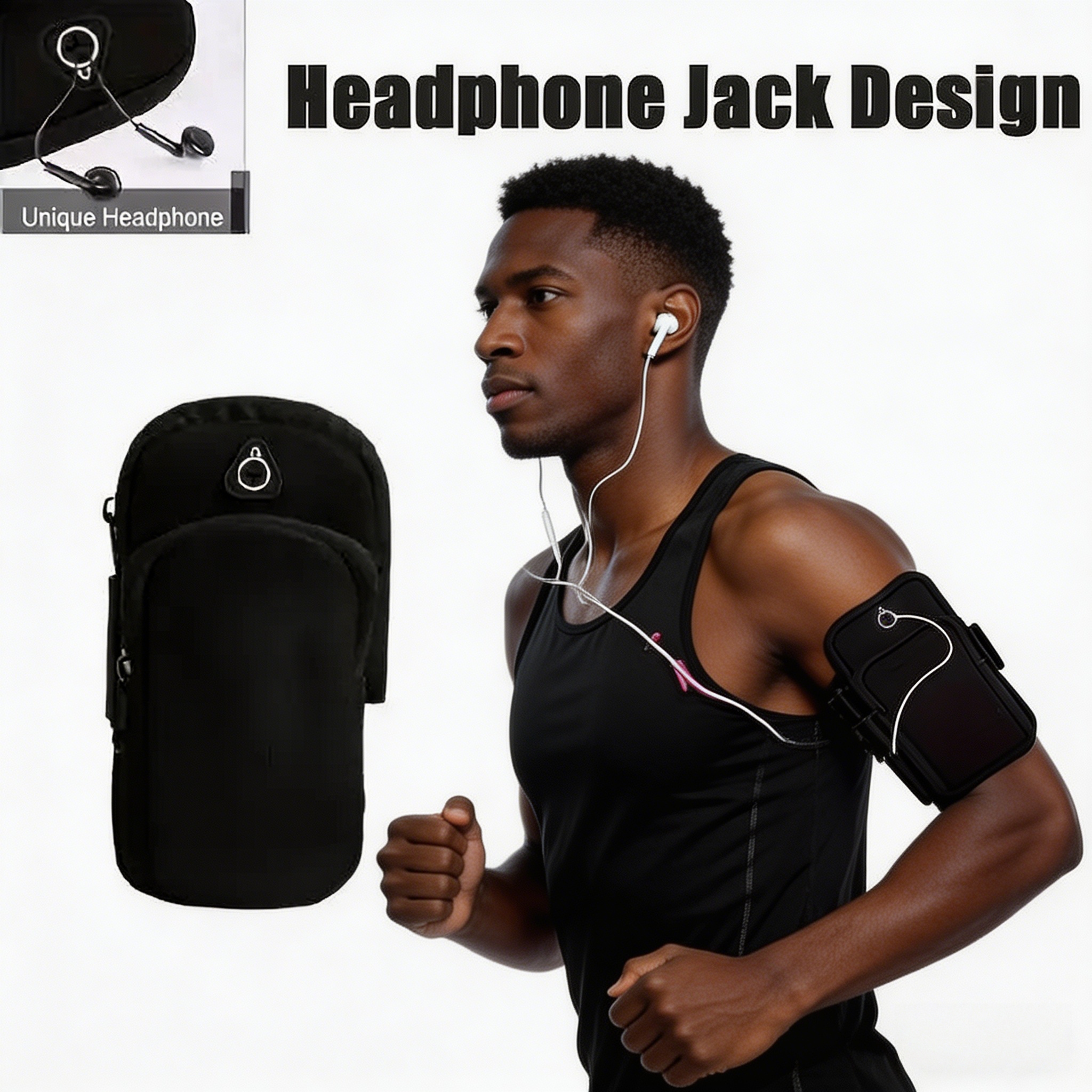 Universal 6.5'' Zippered Multi-Compartment Arm Bag for Fitness & Outdoor Activities,Durable Polyester, Double Layer Storage with Earphone Hole, Ideal for Phone, Keys, and Cosmetics