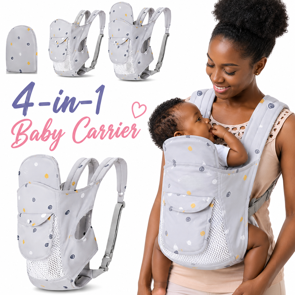 Baby Carrier Front & Back Carrier - Hands-Free with Buckles, Soft Comfortable Carrier Suitable for to, Travel-Friendly for, Shopping, Outings