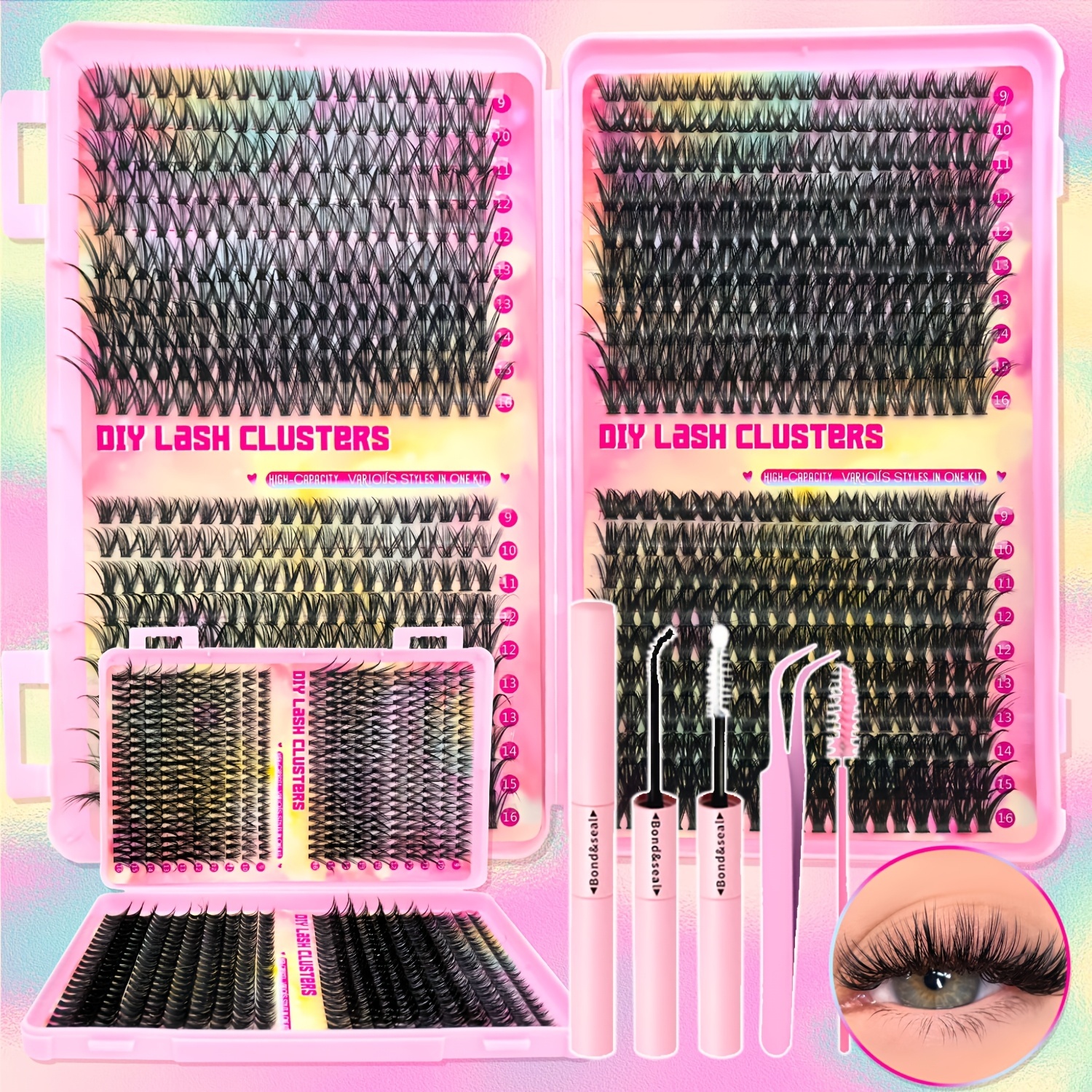 800 Pcs 30D 40D 50D 60D Natural Lash Clusters Kit with Lash Glue and Tweezer, Fairy Wispy Manga Eyelash Clusters, Airy Cute Style, 9–16mm Individual Lashes Book Set Cluster Eyelash Extensions Kit